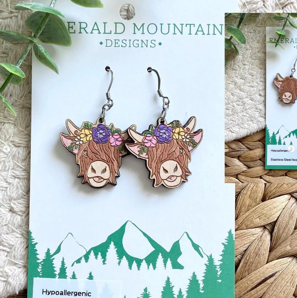 Hand Painted Highland Cow Earrings
