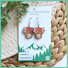 Load image into Gallery viewer, Hand Painted Highland Cow Earrings
