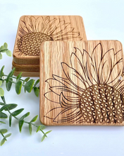 Load image into Gallery viewer, Oak Coaster set - Sunflower
